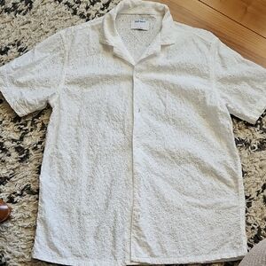 Old Navy Men's Flower White Button Down Shirt